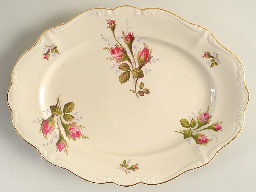 Moss Rose (Pompadour, White Body, Off Center) 13" Oval Serving Platter by Rosenthal - Continental-1