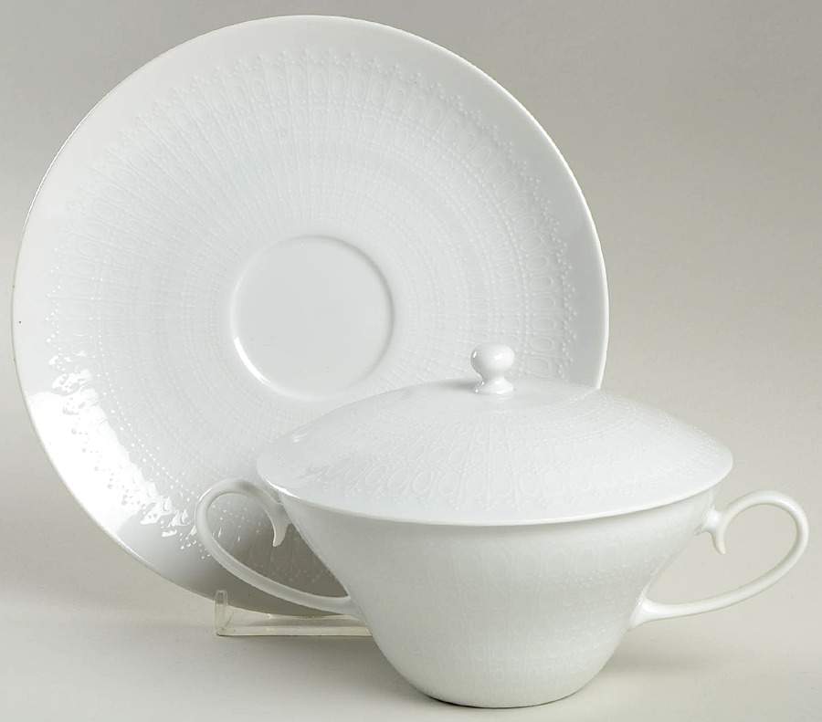 Romance (All White) Cream Soup Bowl & Saucer Set with Lid by Rosenthal - Continental-1