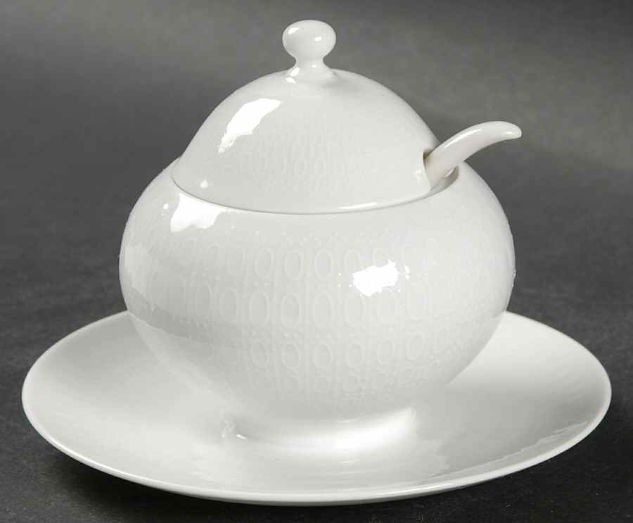 Romance (All White) Mustard with Attached Underplate, Lid and Spoon by Rosenthal - Continental-1