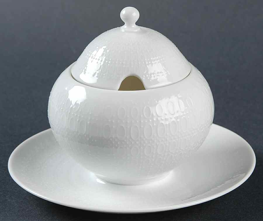 Romance (All White) Mustard with Lid & Attached Underplate by Rosenthal - Continental-1