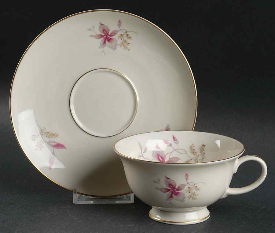 Orchid (Aida, Ivory) Footed Cup & Saucer Set by Rosenthal - Continental-1