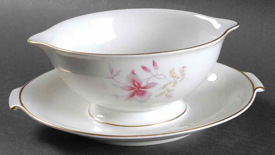 Orchid (Aida, White) Gravy Boat with Attached Underplate by Rosenthal - Continental-1