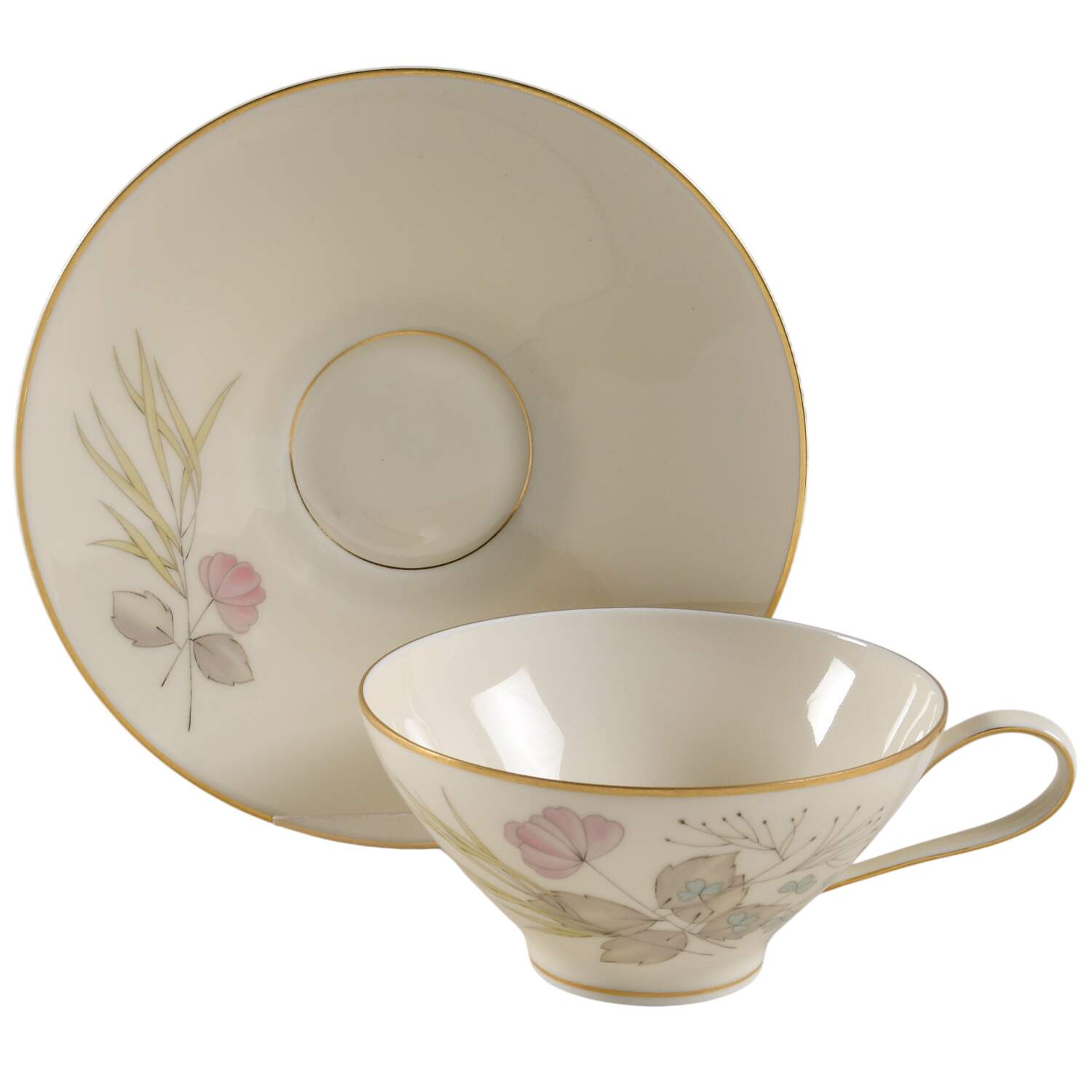 Parisian Spring Ivory (Gold Trim) Flat Cup & Saucer Set by Rosenthal - Continental-1