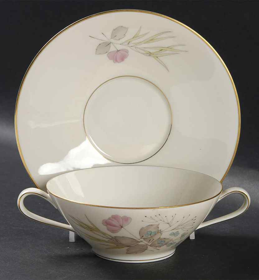 Parisian Spring Ivory (Gold Trim) Flat Cream Soup Bowl & Saucer Set by Rosenthal - Continental-1