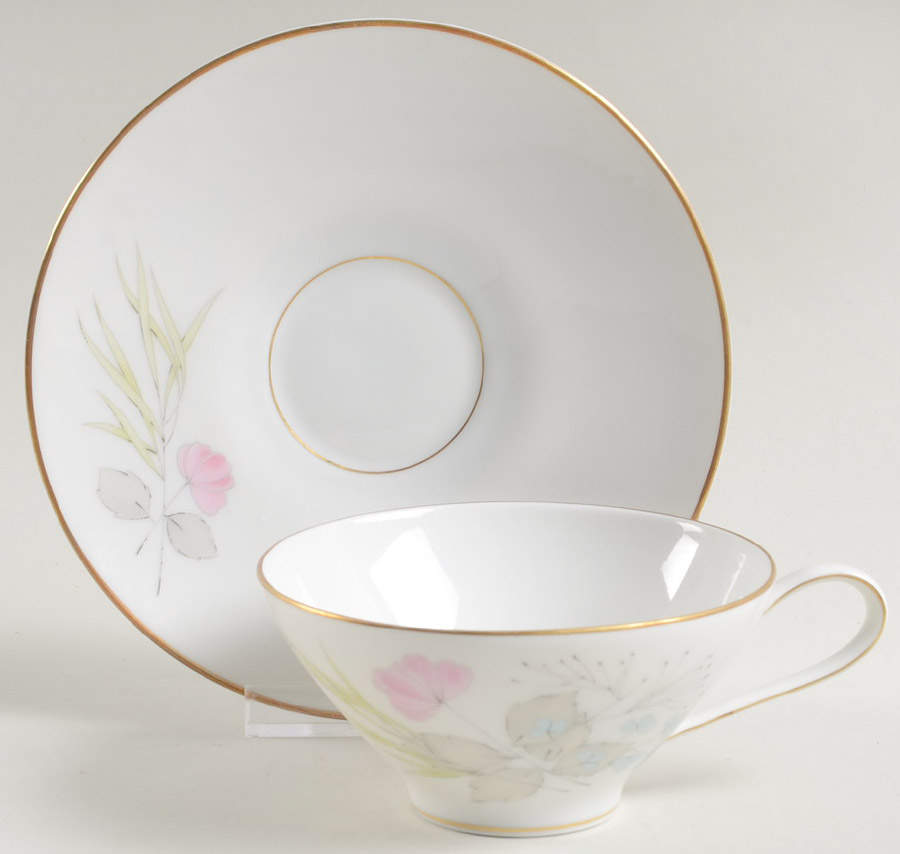 Parisian Spring White (Gold Trim) Flat Cup & Saucer Set by Rosenthal - Continental-1