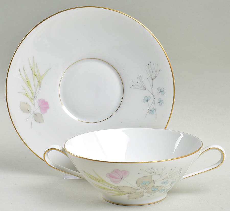 Parisian Spring White (Gold Trim) Flat Cream Soup Bowl & Saucer Set by Rosenthal - Continental-1