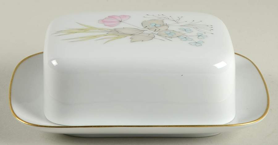 Parisian Spring White (Gold Trim) Rectangular Covered Butter by Rosenthal - Continental-1