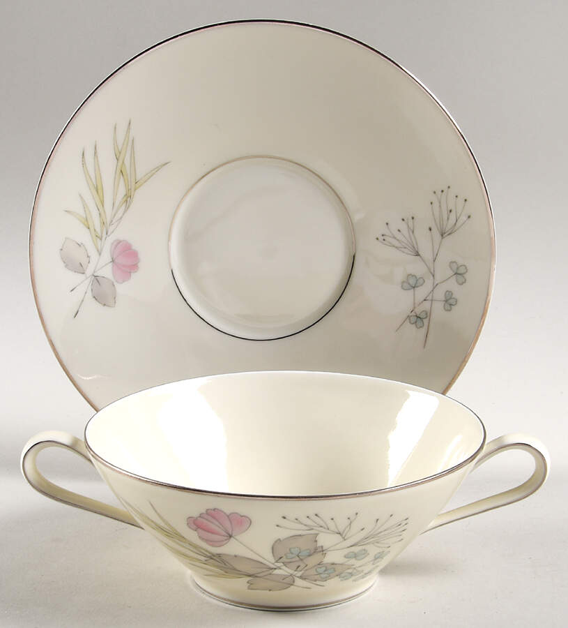 Parisian Spring White (Platinum Trim) Flat Cream Soup Bowl & Saucer Set by Rosenthal - Continental-1