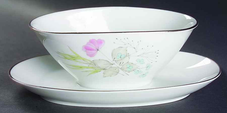 Parisian Spring White (Platinum Trim) Gravy Boat with Attached Underplate by Rosenthal - Continental-1