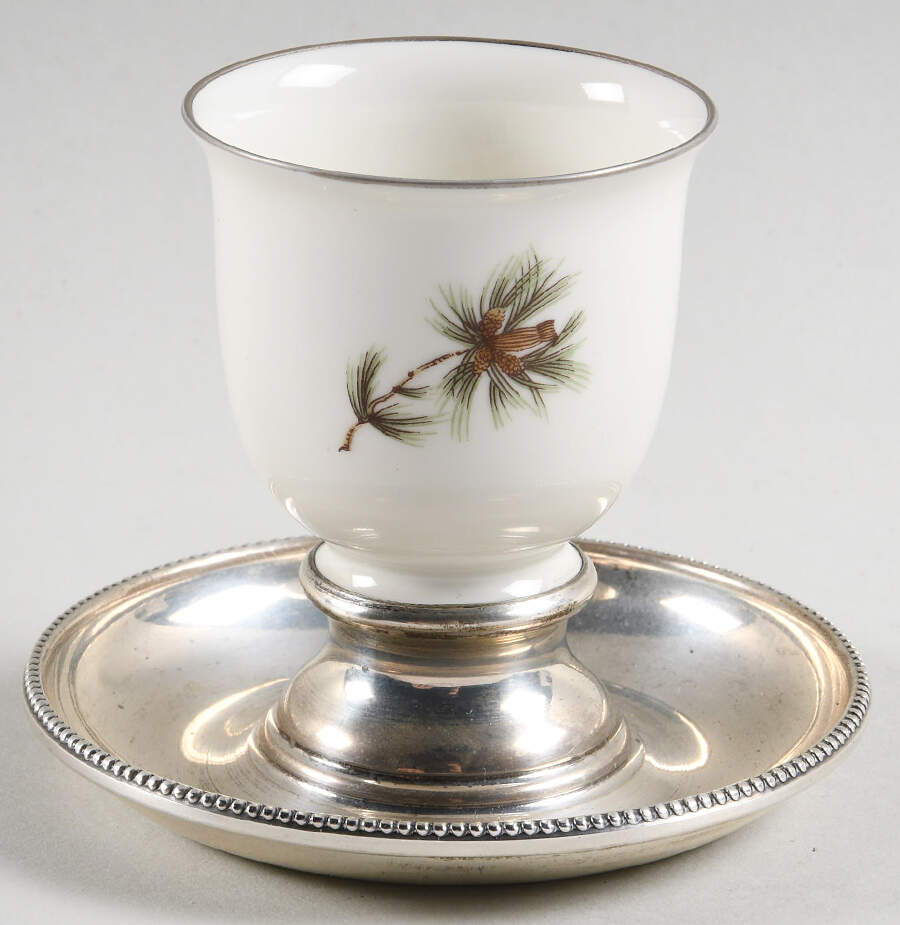 Pine Needles Egg Cup with Attach Sterling Underplate by Rosenthal - Continental-1