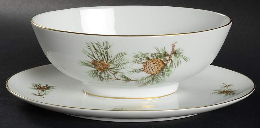 Pine Needles Gravy Boat with Attached Underplate by Rosenthal - Continental-1