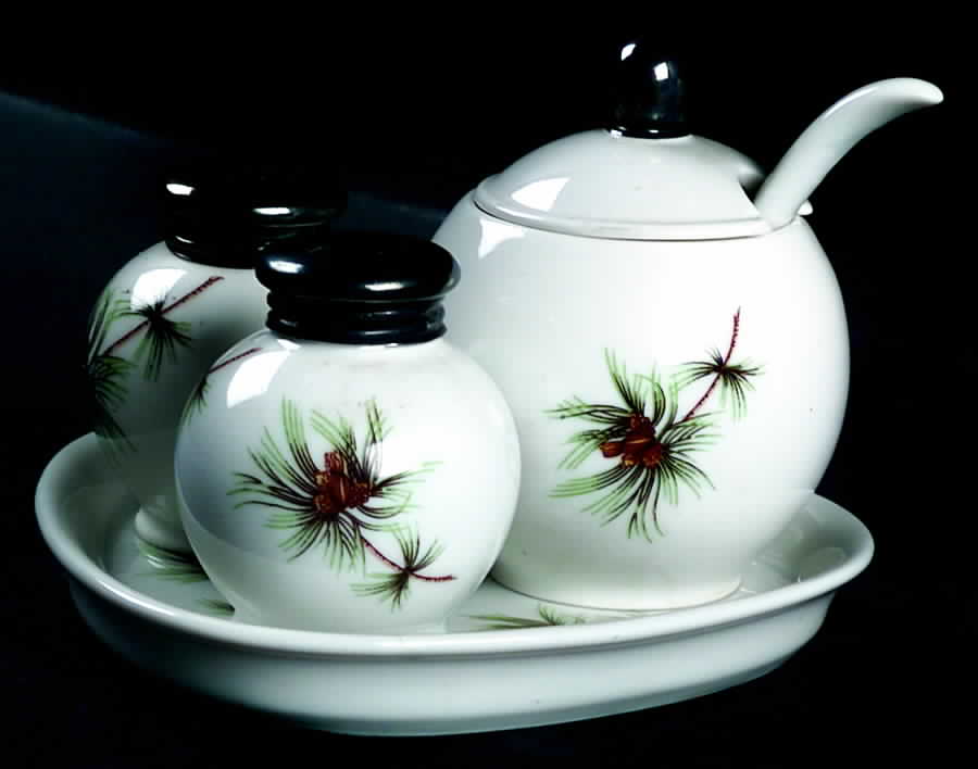 Pine Needles 5-Piece Condiment Set (Salt, Pepr, Mustard & Tray) by Rosenthal - Continental-1