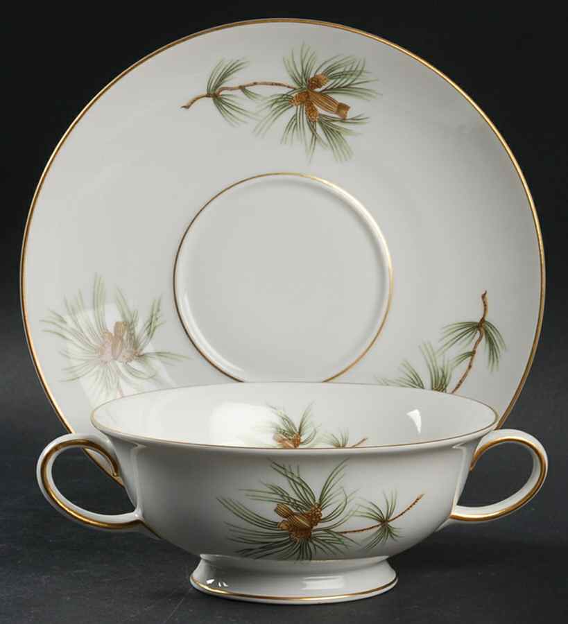 Pine Needles Footed Cream Soup Bowl & Saucer Set by Rosenthal - Continental-1