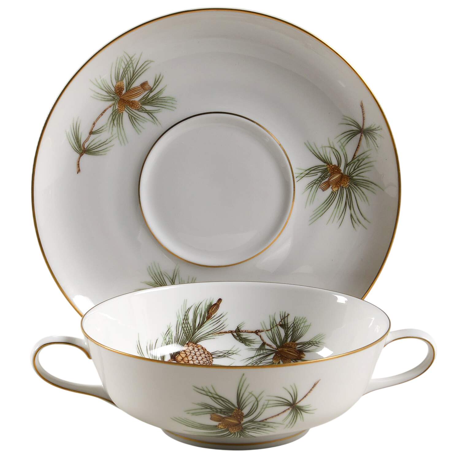 Pine Needles Flat Cream Soup Bowl & Saucer Set by Rosenthal - Continental-1