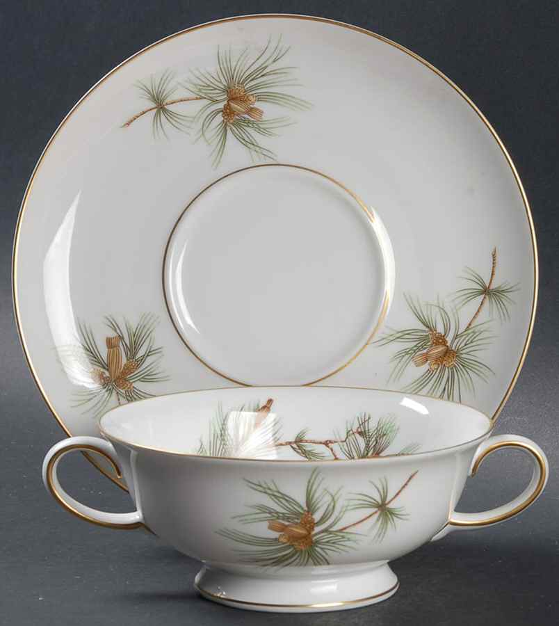 Pine Needles Footed Cream Soup Bowl & Saucer Set by Rosenthal - Continental-1