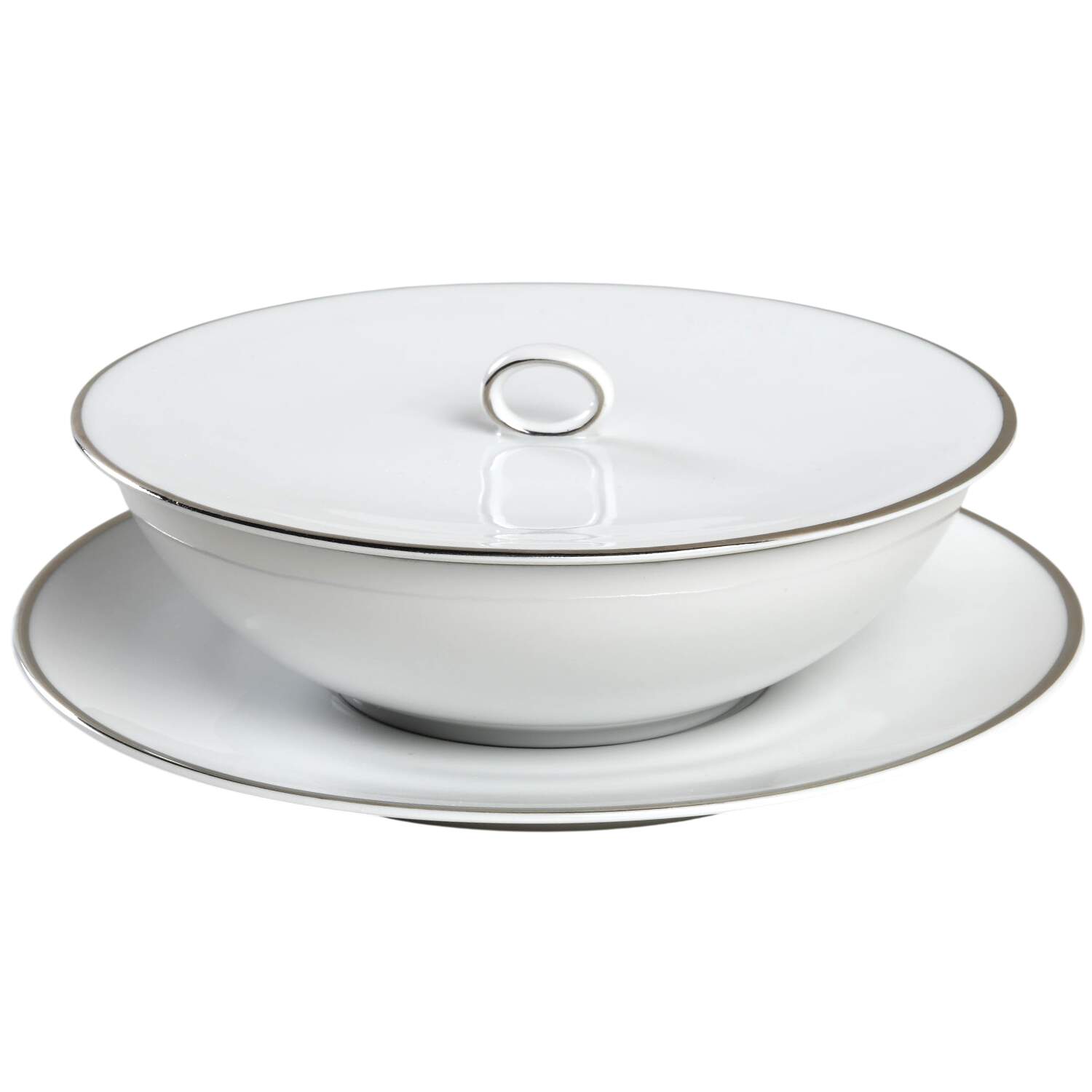 Platinum Band (Rhythm Shape) Cream Soup/Cereal Bowl & Lid with Saucer Set by Rosenthal - Continental-1