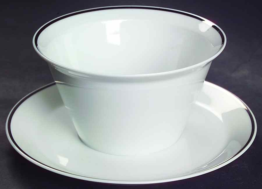 Platinum Band Linear Shape Round Gravy Boat/Attached Underplate by Rosenthal - Continental-1