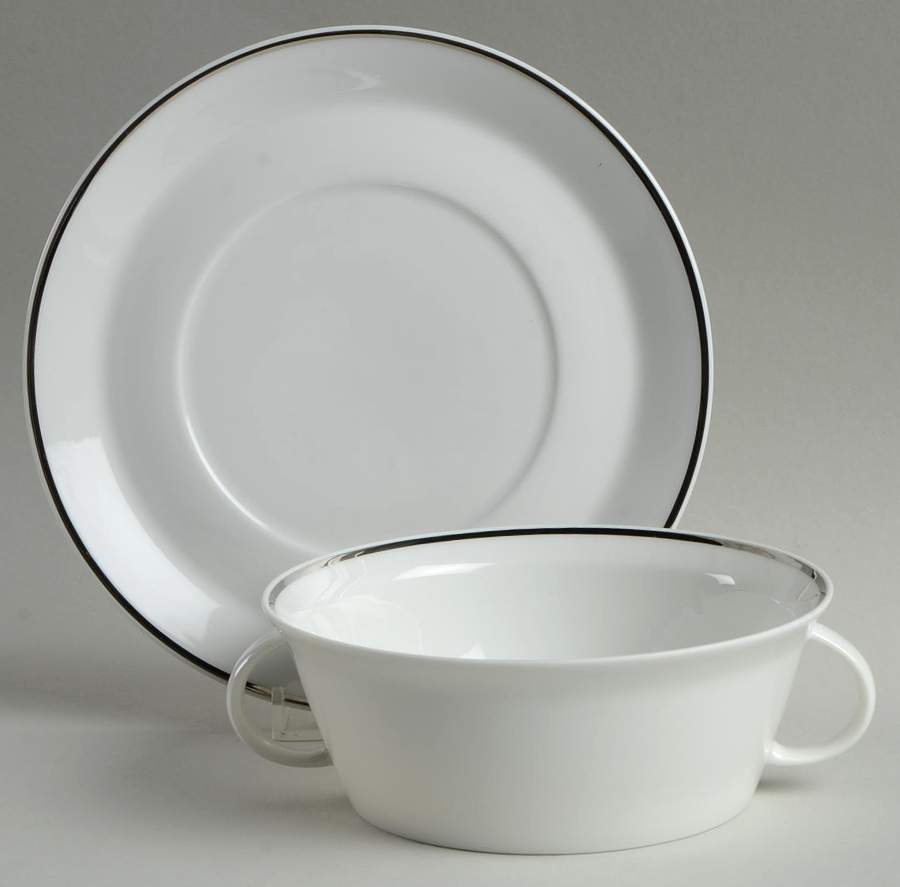Platinum Band Linear Shape Flat Cream Soup Bowl & Saucer Set by Rosenthal - Continental-1