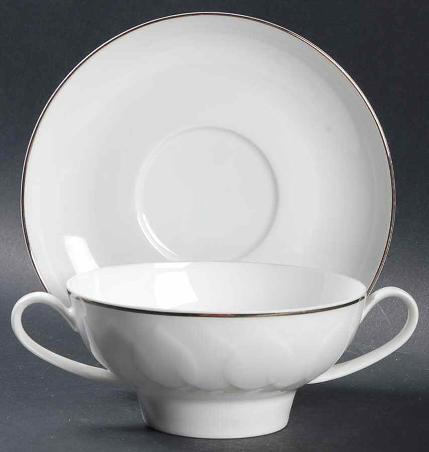 Platinum Band (Lotus Shape) Flat Cream Soup Bowl & Saucer Set by Rosenthal - Continental-1