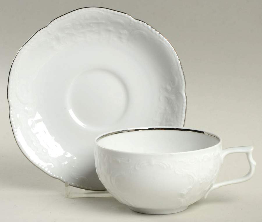 Platinum Band (Sanssouci, White) Flat Cup & Saucer Set by Rosenthal - Continental-1