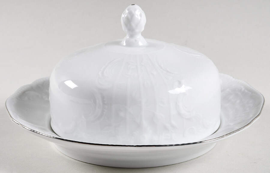 Platinum Band (Sanssouci, White) Round Covered Butter by Rosenthal - Continental-1