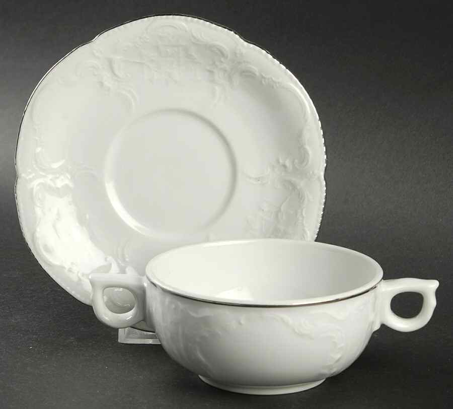 Platinum Band (Sanssouci, White) Flat Cream Soup Bowl & Saucer Set by Rosenthal - Continental-1