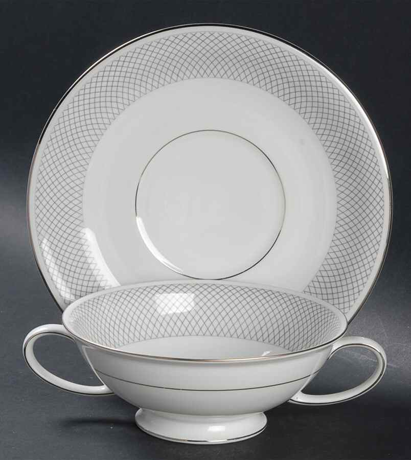 Platinum Grail Footed Cream Soup Bowl & Saucer Set by Rosenthal - Continental-1