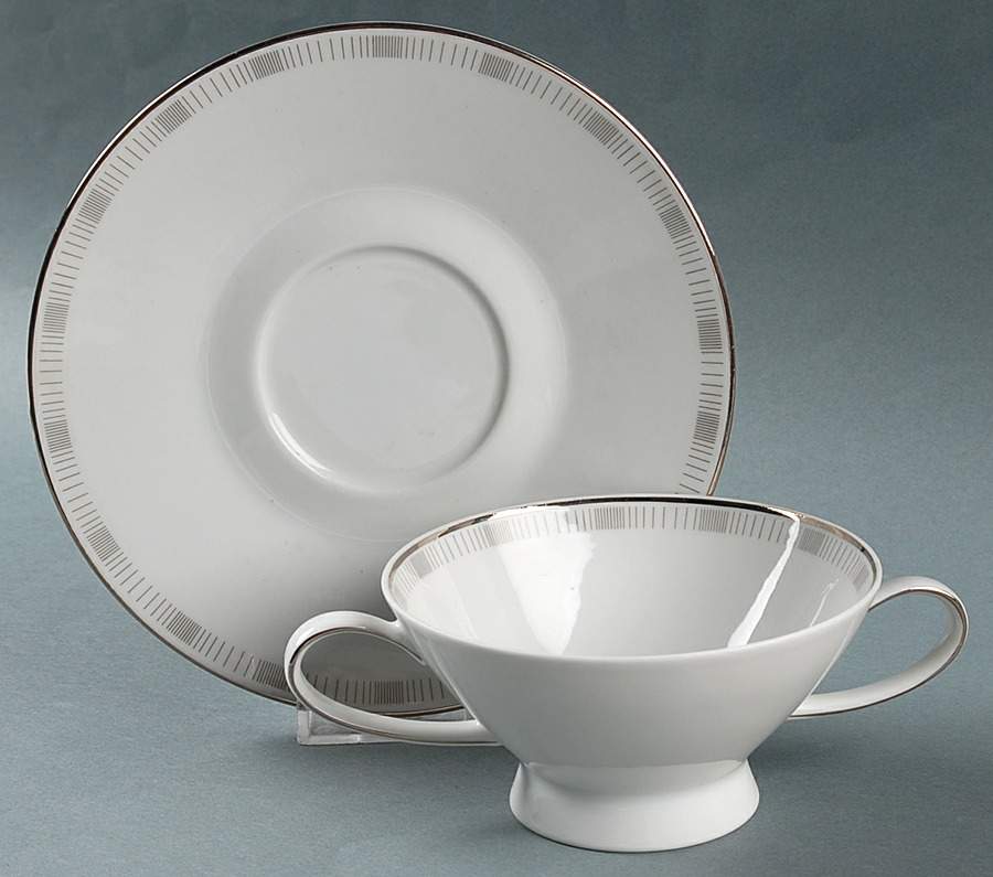Platinum Lines Footed Cream Soup Bowl & Saucer Set by Rosenthal - Continental-1