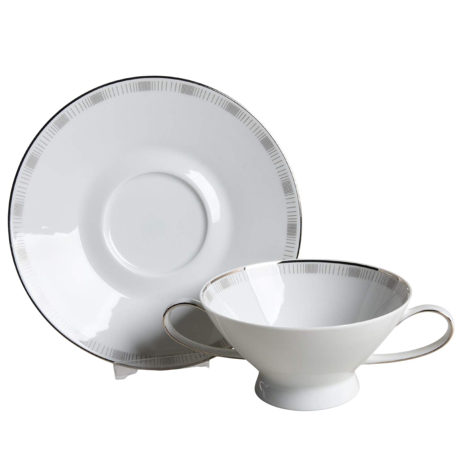 Platinum Lines Footed Cream Soup Bowl & Saucer Set by Rosenthal - Continental-1