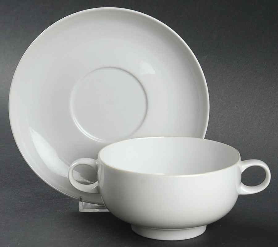 Plus White Footed Cream Soup Bowl & Saucer Set by Rosenthal - Continental-1