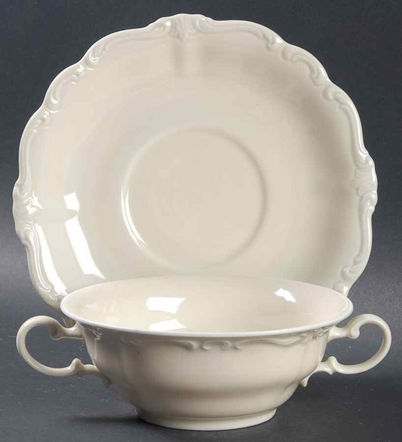 Pompadour Cream Flat Cream Soup Bowl & Saucer Set by Rosenthal - Continental-1