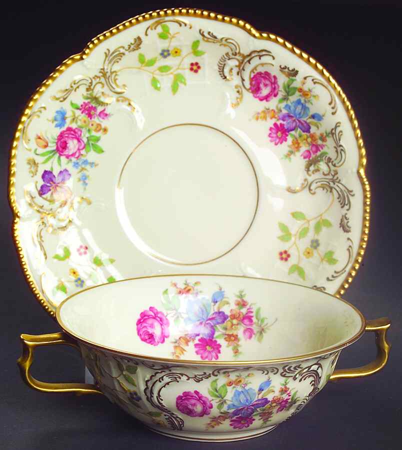 Pompadour (Sanssouci Shape) Flat Cream Soup Bowl & Saucer Set by Rosenthal - Continental-1