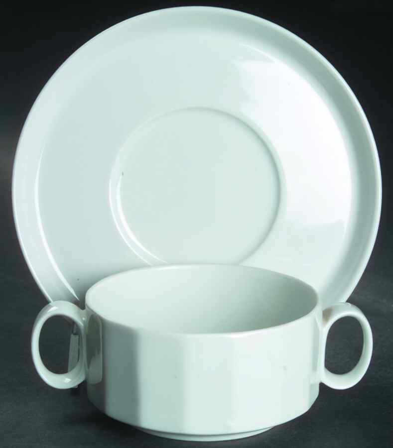 Polygon White Flat Cream Soup Bowl & Saucer Set by Rosenthal - Continental-1
