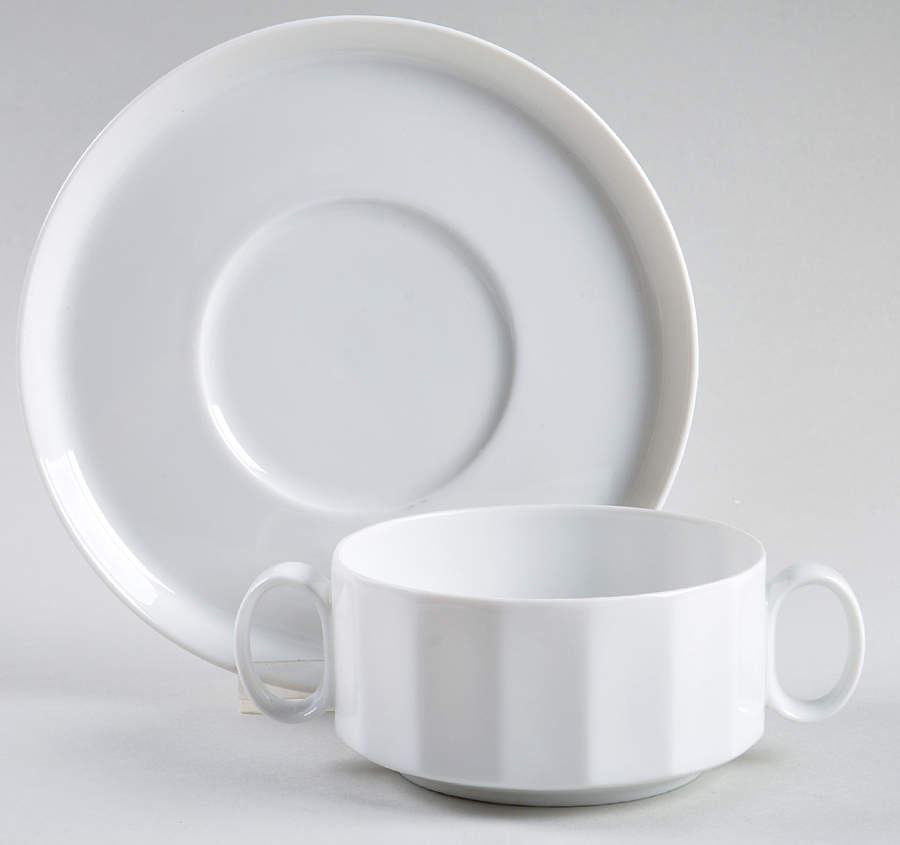 Polygon White Flat Cream Soup Bowl & Saucer Set by Rosenthal - Continental-1