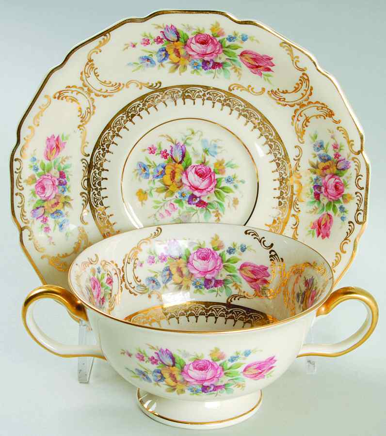 Queen's Bouquet Footed Bouillon Cup & Saucer by Rosenthal - Continental-1