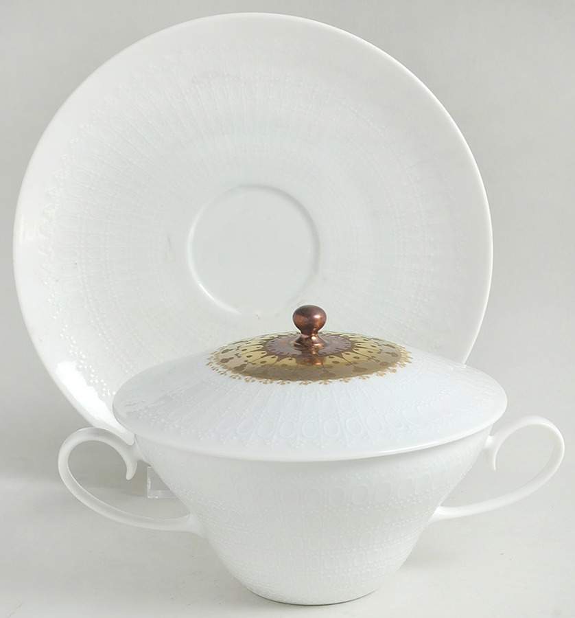 Quatre Couleurs Cream Soup Bowl & Saucer Set with Lid by Rosenthal - Continental-1