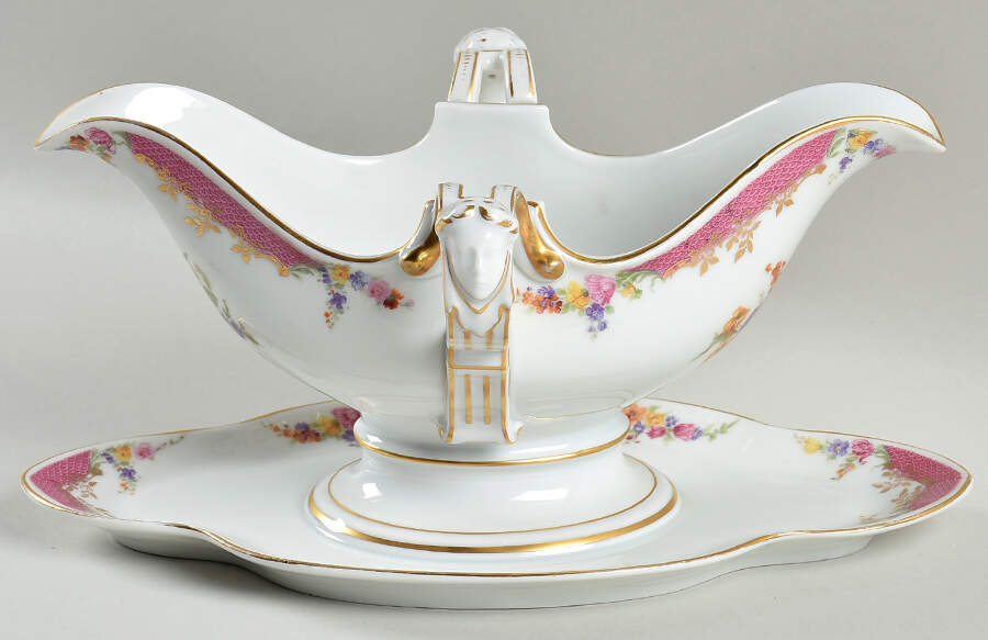 Queen's Rose (No Inner Gold Band) Gravy Boat with Attached Underplate by Rosenthal - Continental-1