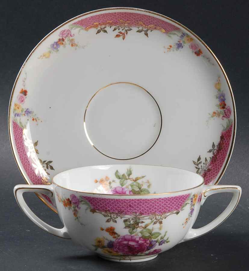 Queen's Rose (No Inner Gold Band) Flat Bouillon Cup & Saucer by Rosenthal - Continental-1