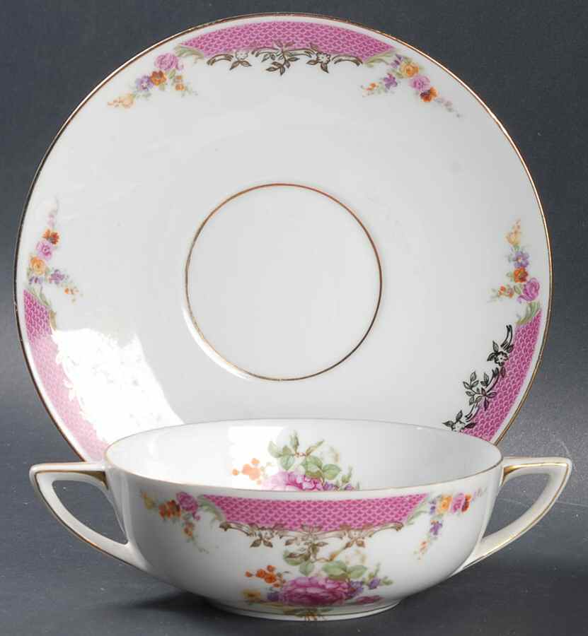 Queen's Rose (No Inner Gold Band) Flat Cream Soup Bowl & Saucer Set by Rosenthal - Continental-1