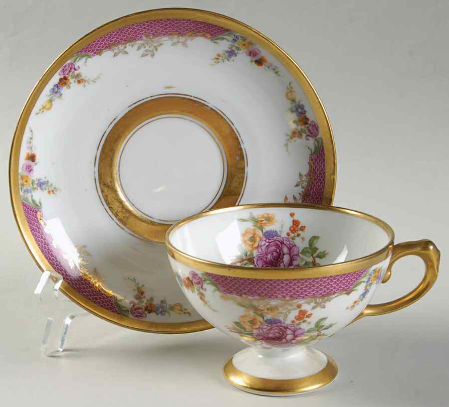 Queen's Rose (Wide Gold Inner Band) Footed Cup & Saucer Set by Rosenthal - Continental-1