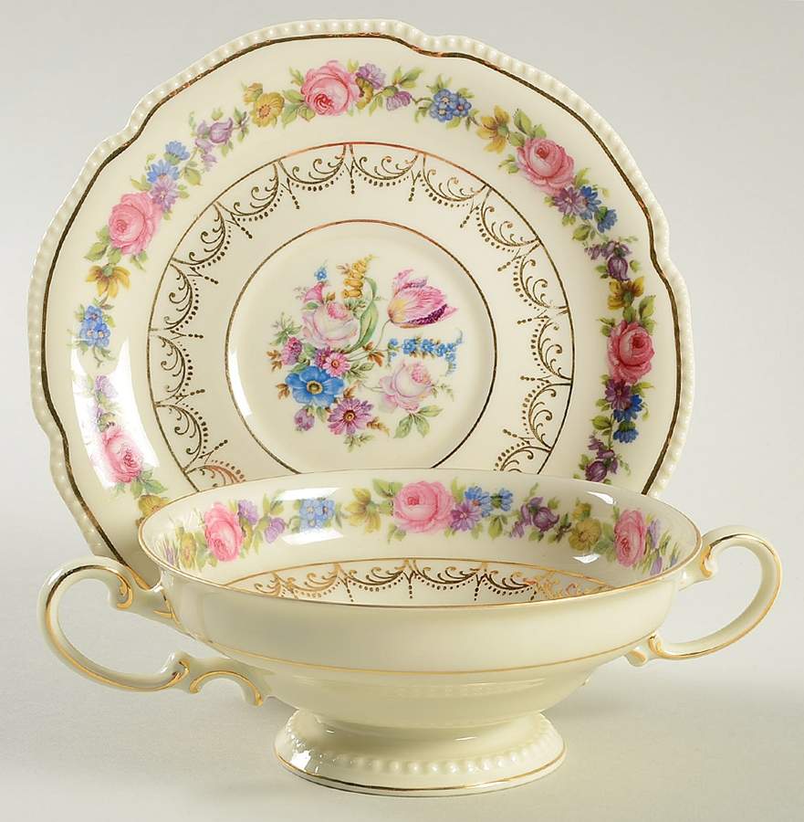 R163 Footed Cream Soup Bowl & Saucer Set by Rosenthal - Continental-1