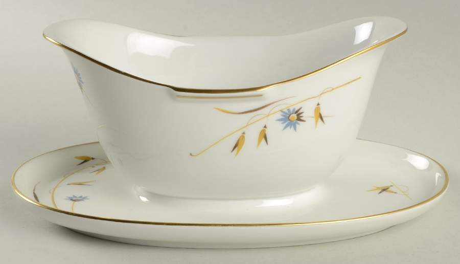 3635 (White, Winifred) Gravy Boat with Attached Underplate by Rosenthal - Continental-1
