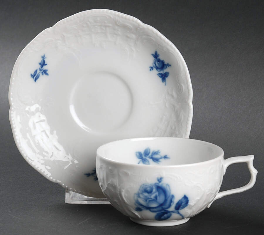 Sansoucci Blue Rose Flat Cup & Saucer Set by Rosenthal - Continental-1
