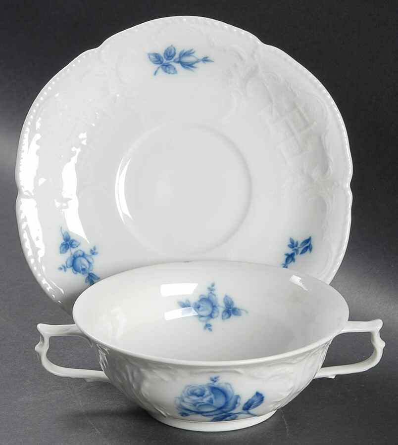 Sansoucci Blue Rose Flat Cream Soup Bowl & Saucer Set by Rosenthal - Continental-1