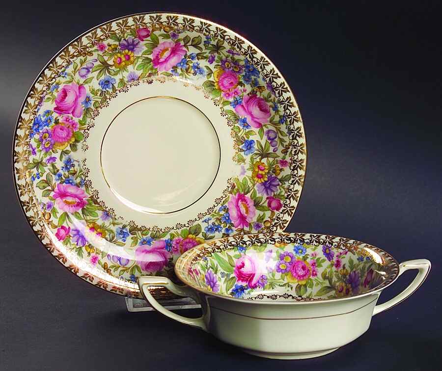 Garden Caprice (Smooth Edge) Flat Cream Soup Bowl & Saucer Set by Rosenthal - Continental-1
