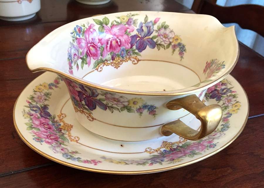 Gwendolyn (Yellow or Yellow & Red Scrolls) Gravy Boat with Attached Underplate by Rosenthal - Continental-1