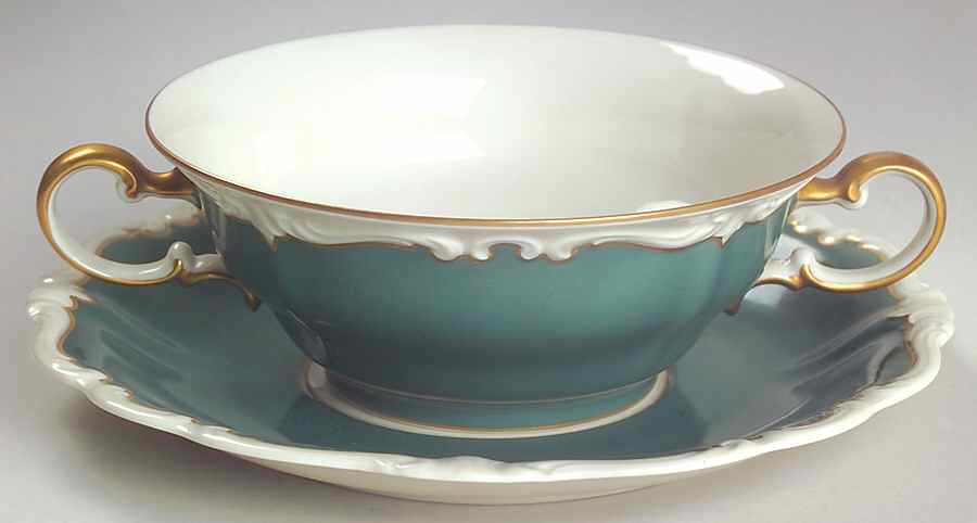 Raphael Green Flat Cream Soup Bowl & Saucer Set by Rosenthal - Continental-1