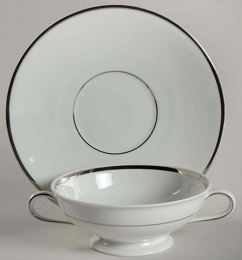 Regent (Platinum Trim) Footed Cream Soup Bowl & Saucer Set by Rosenthal - Continental-1