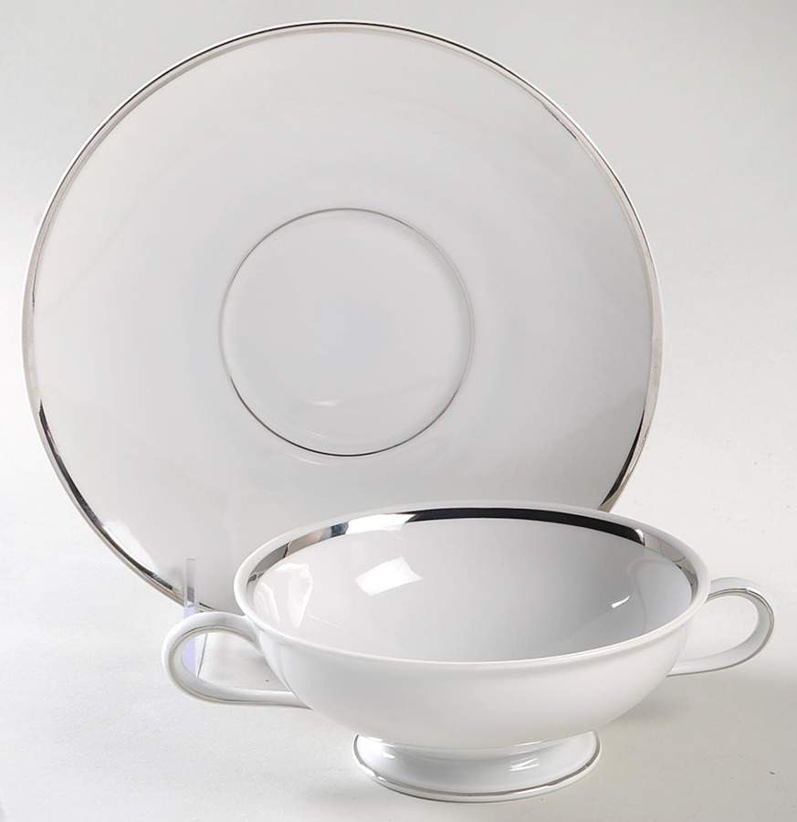 Regent (Platinum Trim) Footed Cream Soup Bowl & Saucer Set by Rosenthal - Continental-1