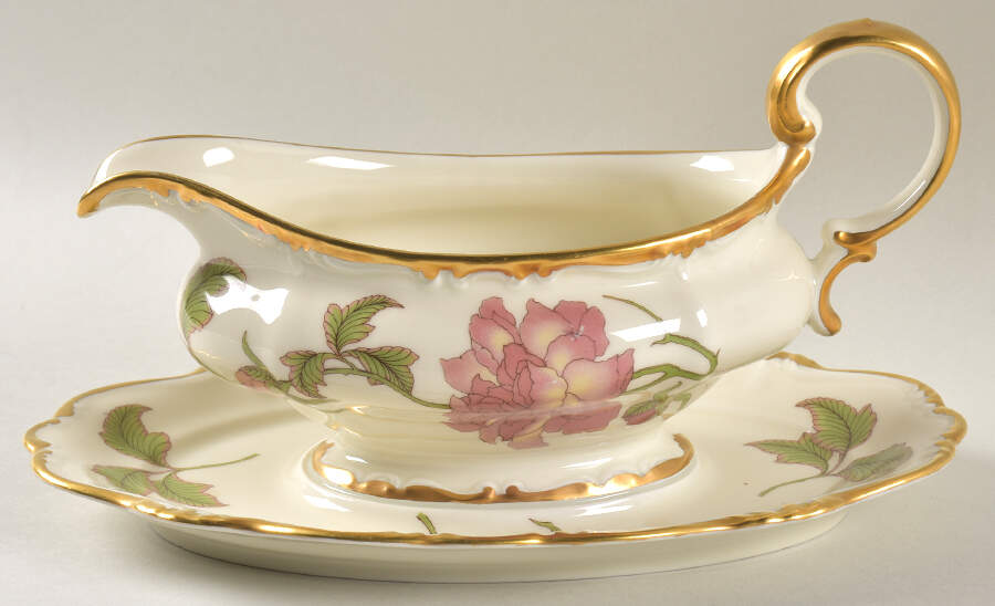 Rigoletto (Pompadour, Gold) Gravy Boat with Attached Underplate by Rosenthal - Continental-1